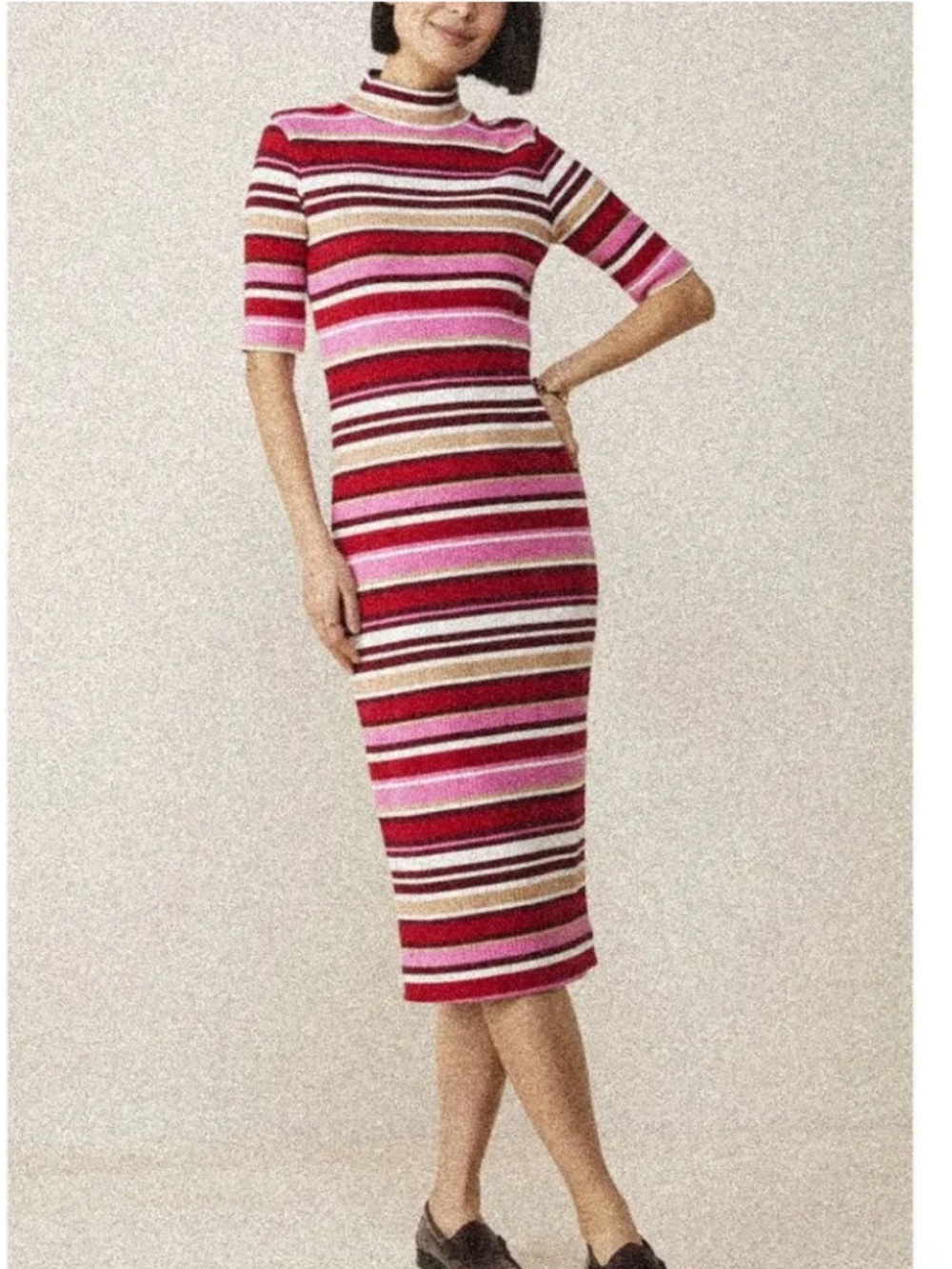 Vineyard Vines NWT midi dress red and pink stripes size small mock neck